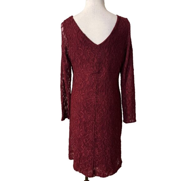 Ralph Lauren Dress 14 Burgundy Lace Sheath Long Sleeve Career Church Party - Picture 3 of 10